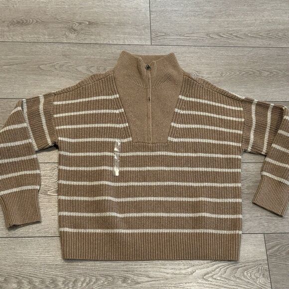 Faherty Women’s Sweater Size Large Mariner Sweater Carmel Brown Stripe Pullover - Picture 1 of 10